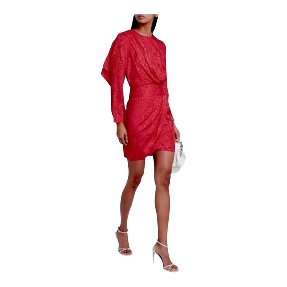 NWT RONNY KOBO Red Shanaya Mini Dress Long Sleeve Draped Small Tinsley Mortimer - Picture 7 of 14